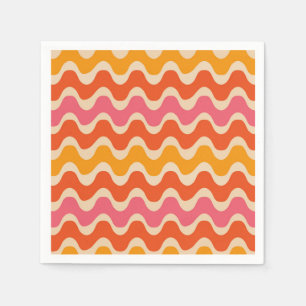 Retro-vågmönster i rosa, orange och rött pappersservett