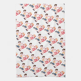 Retro valentin flicka & pojke kökshandduk