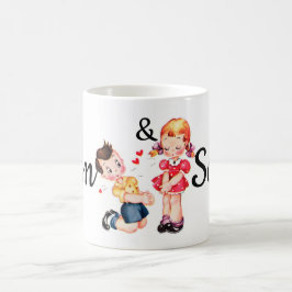 Retro valentin flicka & pojke Personnalised Kaffemugg