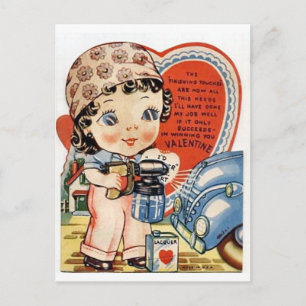 Retro Valentindagen Helg Vykort