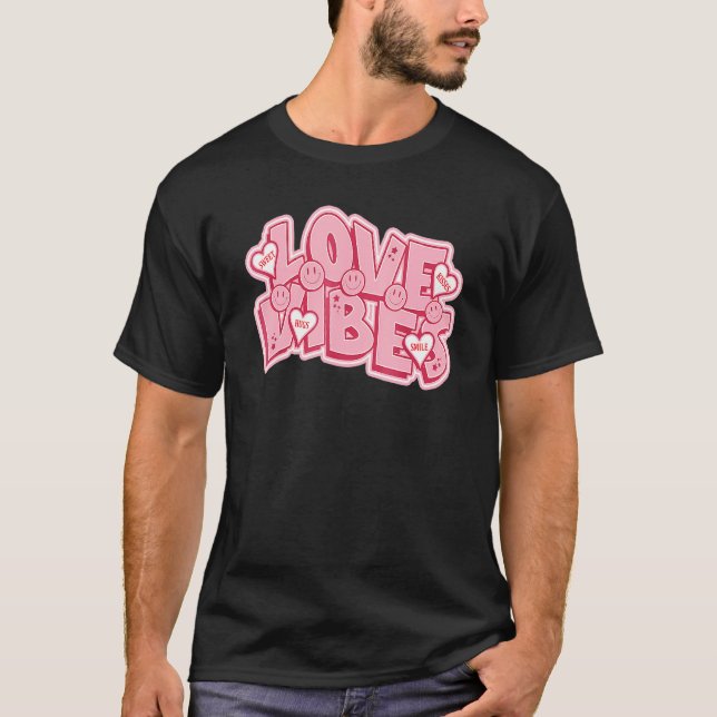 Retro Valentindagen Kärlek Vibes Lycklig Ansikte R T Shirt (Framsida)