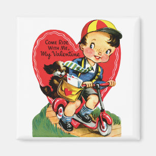 Retro Valentindagen, Vintage Boy på en Scooter Magnet