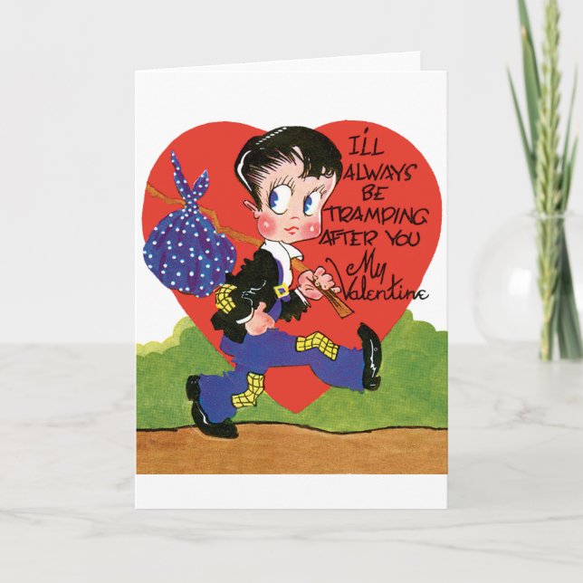 Retro Valentindagen, Vintage Hobo Boy Heart Helgkort (Framsida)