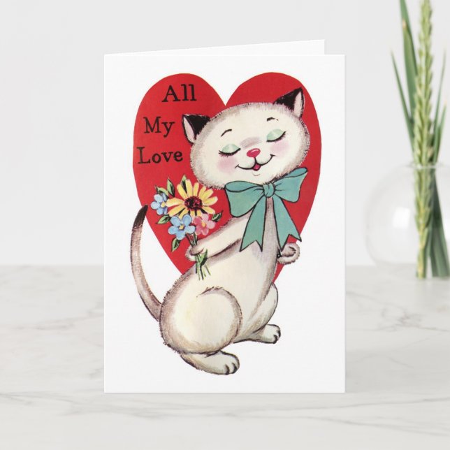 Retro Valentine är min egen Kärlek-kattdesign Helgkort (Framsida)