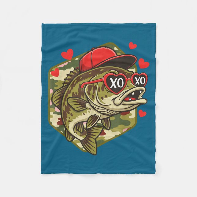 Retro Valentine B Fishing Camo Fisherman Valentine Fleecefilt (Framsidan)