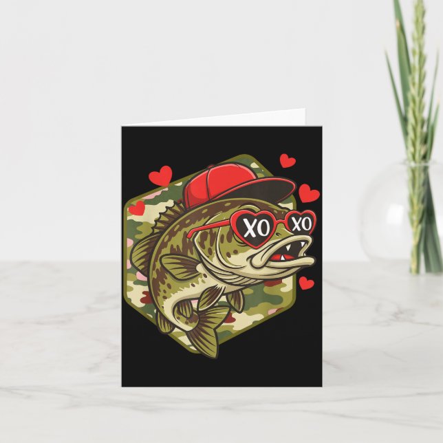 Retro Valentine B Fishing Camo Fisherman Valentine Kort (Framsida)