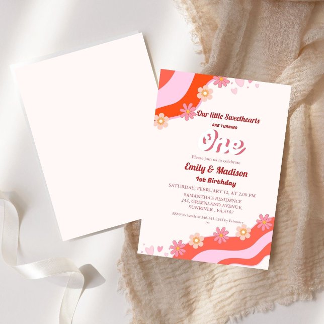 Retro Valentine Baby First Birthday Inbjudningar (Skapare uppladdad)