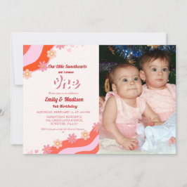 Retro Valentine Baby First Birthday Inbjudningar