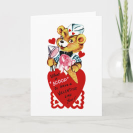 Retro Valentine Bear and Ice Cream Greeting Card Helgkort