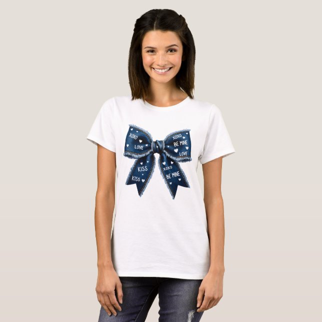 Retro Valentine Bow Denim  T Shirt (Hel framsida)