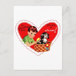 Retro Valentine Boy och Hund Helg Vykort