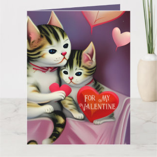 Retro Valentine Cute Kittens och Hearts Kort