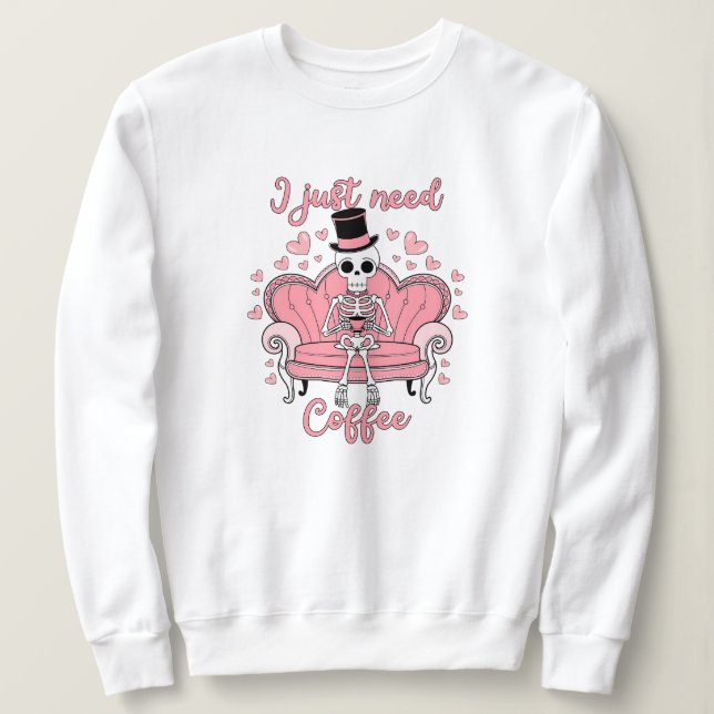 Retro Valentine Day Skeleton Coffee Drinker T Shirt (Design framsida)