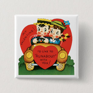 Retro Valentine Day, Vintage Girl and Boy in Car Knapp