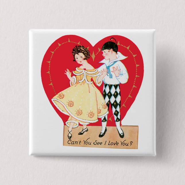 Retro Valentine Day, Vintage Harlequin and Heart Knapp (Framsida)