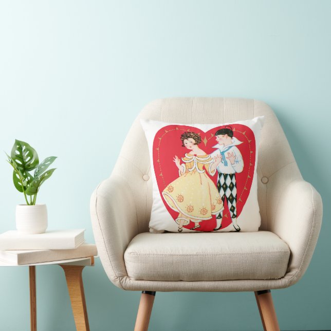 Retro Valentine Day, Vintage Harlequin and Heart Kudde (Stol)