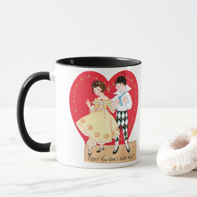 Retro Valentine Day, Vintage Harlequin and Heart Mugg (Med munk)