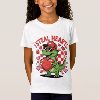 Retro Valentine Dinosaur Holding Heart TEE, Cute I T Shirt