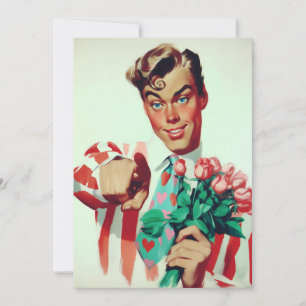 Retro Valentine Flirty Guy Inbjudningar