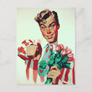 Retro Valentine Flirty Guy Vykort