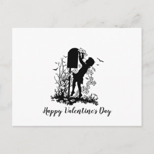 Retro Valentine Girl Mailbox Silhouette Vykort