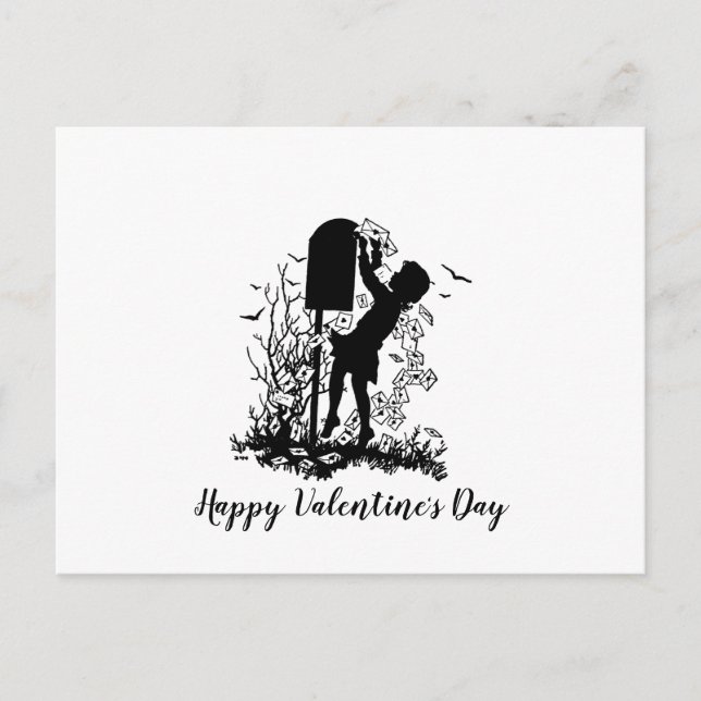 Retro Valentine Girl Mailbox Silhouette Vykort (Framsida)