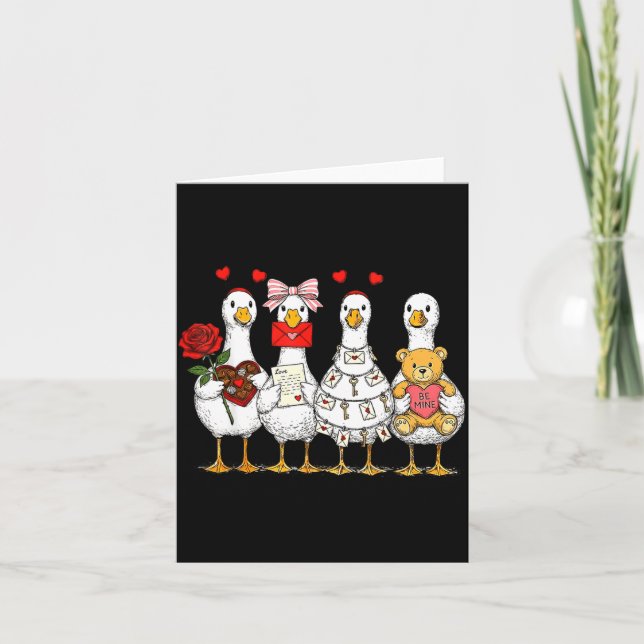 Retro Valentine Goose Funny Nk Coquette Love Silly Kort (Framsida)
