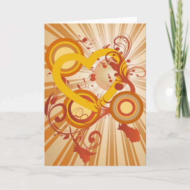 Retro Valentine Heart Grunge Helgkort (Framsida)