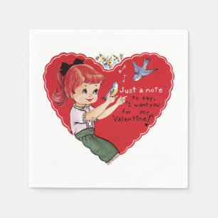 Retro Valentine Heart med Girl and Birds Papper Pappersservett