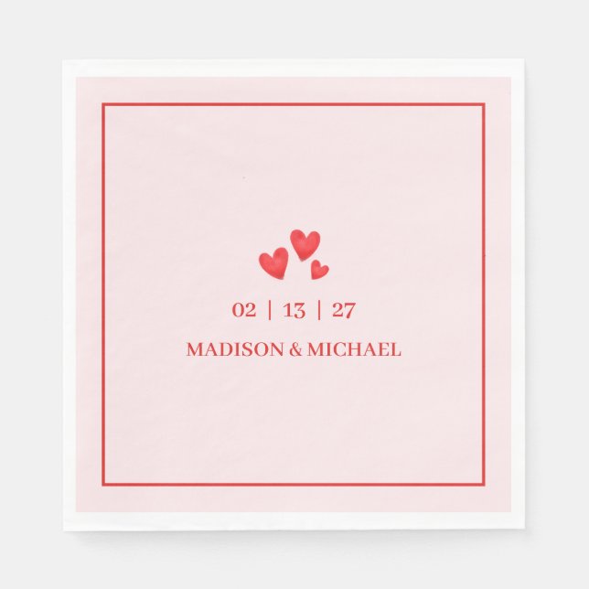 Retro Valentine Hearts Wedding Red Pink Pappersservett (Framsidan)