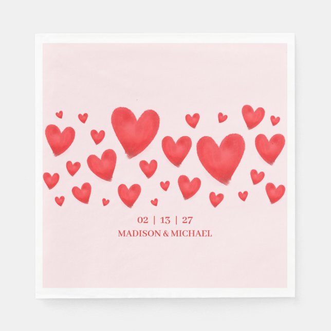 Retro Valentine-hjärta Bröllop Rött Rosa Pappersservett (Framsidan)