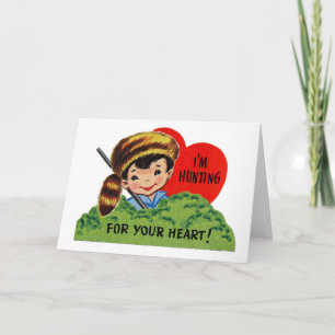 Retro Valentine Hunting för ditt hjärta Helgkort