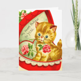 Retro Valentine ~ Kitten i ett godisbox-kort Helgkort