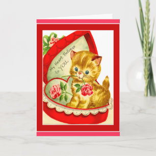 Retro Valentine ~ Kitten i Hjärtformade box Helgkort