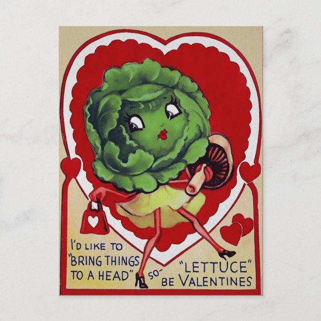 Retro Valentine Lettuce-vykort Vykort (Framsida)
