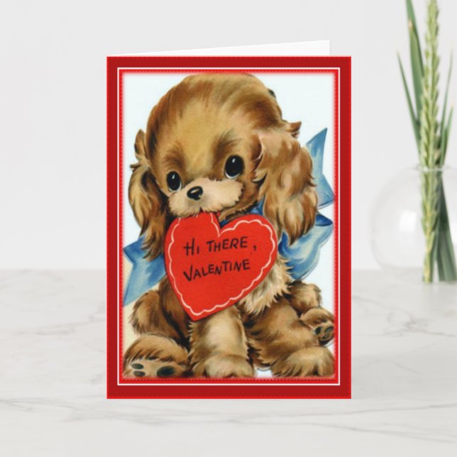 Retro Valentine Puppy-Valentinesers hälsningskort Helgkort (Framsida)