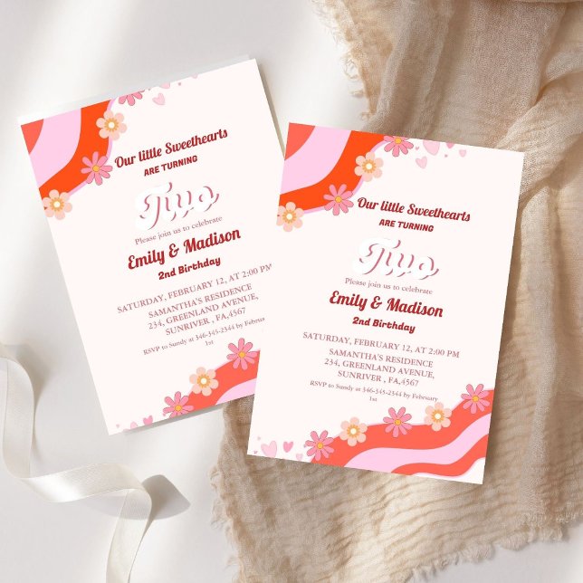 Retro Valentine, raring, 2:a födelsedagen Inbjudningar (Skapare uppladdad)