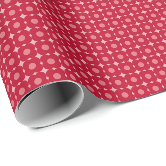 Retro Valentine Red Pink Modern Flower Pattern  Presentpapper (Rullad Hörn)