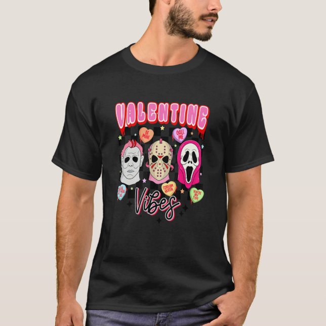 Retro Valentine Vibes Horror Characters  1 T Shirt (Framsida)