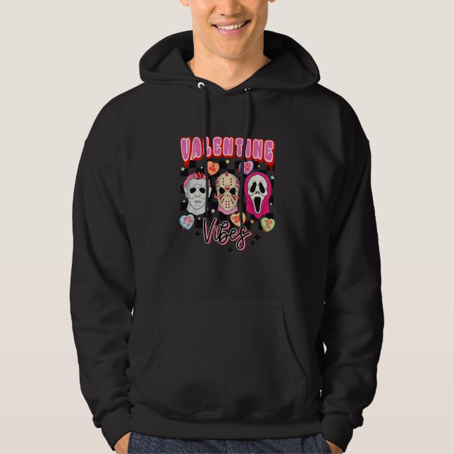 Retro Valentine Vibes Horror Characters Hoodie (Framsida)