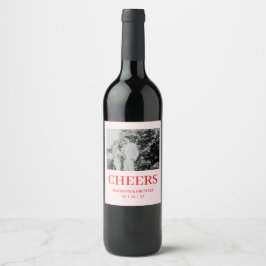 Retro Valentine Wedding Photo Red Pink Vinflaska Etikett