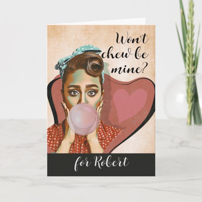 Retro Valentine Won't Chew be Mine Bubble Gum Kort (Framsida)