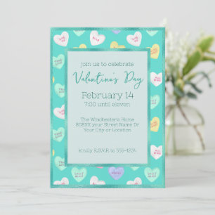 Retro Valentines dag Candy Hearts på Teal Inbjudningar