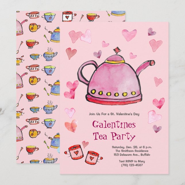 Retro Valentines dag Galentines Tea Dam Lunch Inbjudningar (Fram/baksida)
