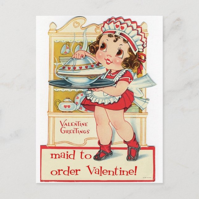 Retro Valentines dag Maid Helg Vykort (Framsida)