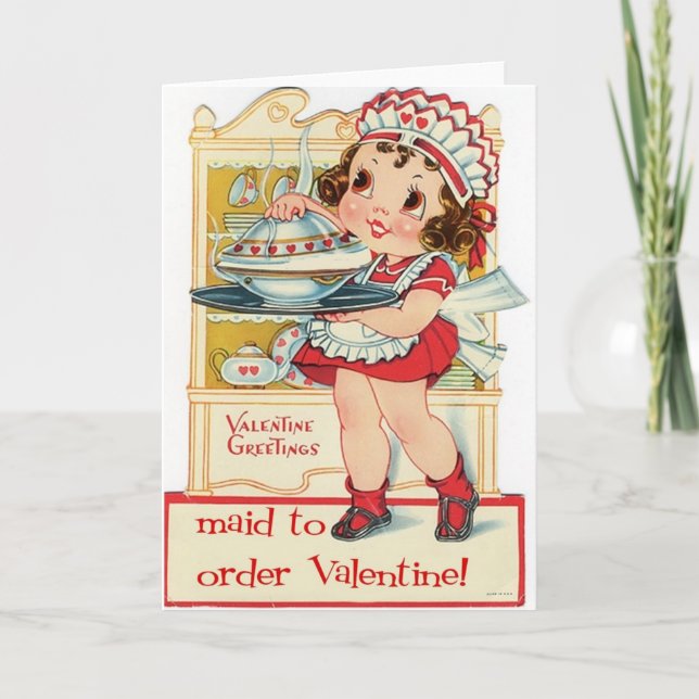 Retro Valentines dag Maid Helgkort (Framsida)