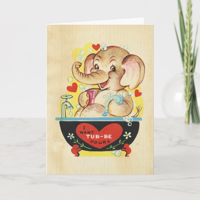Retro Valentines day-barn Elephant Red Heart Photo Kort (Framsida)