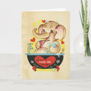 Retro Valentines day-barn Elephant Red Heart Photo Kort