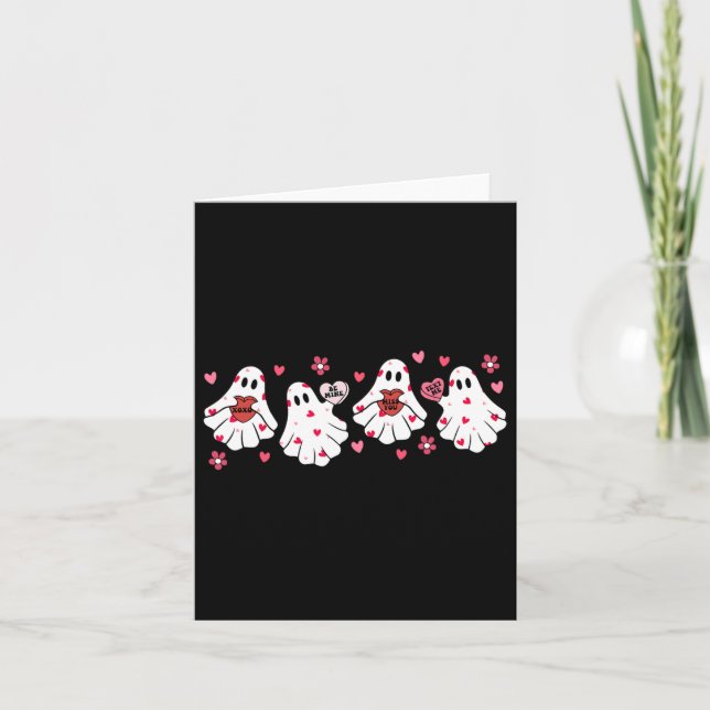 Retro Valentines day Cute Ghost Boo Spooky Womens Kort (Framsida)