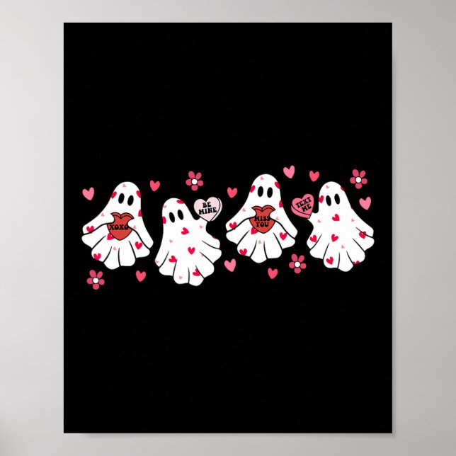 Retro Valentines day Cute Ghost Boo Spooky Womens Poster (Framsidan)